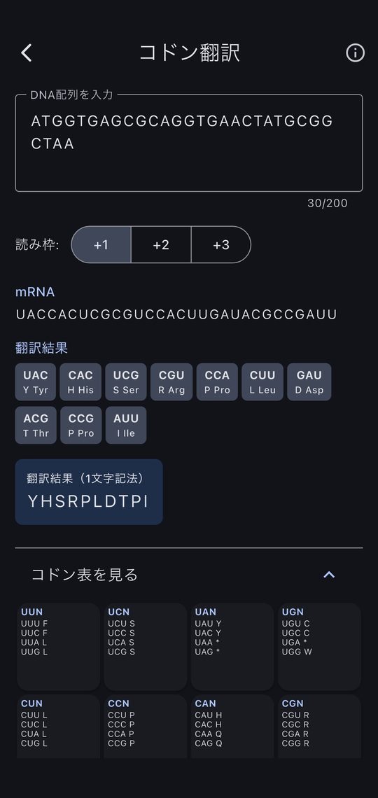 コドンを、アミノ酸に。